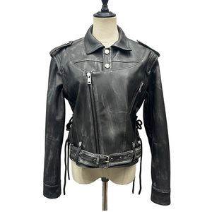Unique Design Reversible Solid Washed Distressed Cropped <b>Genuine</b> <b>Leather</b> <b>Jacket</b> for Women - Product Image 2