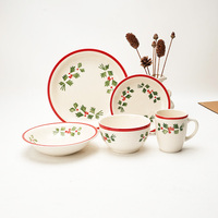 Service de vaisselle de luxe moderne en grès avec bordure rouge, compatible lave-vaisselle et micro-ondes, assiettes de fête écologiques et économiques