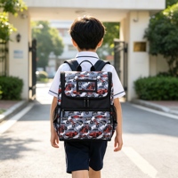 Nouveau Sac à Dos Scolaire Garçons 2026 Imprimé Voiture de Course Moto Imperméable Grande Capacité Léger pour Enfants Élèves du Primaire