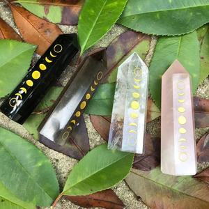 Pointe de cristal de guérison en gros, pointe de pierre précieuse naturelle avec lune dorée pour la décoration Feng Shui - Product Image 3