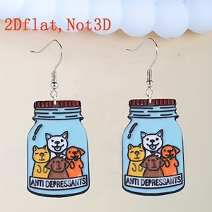 Pendientes de Acrílico Planos 2D con Diseño de Perro Adorable y Temática de "ANTI DEPRESSANTS" - Diseño de Dibujos Animados, Ligeros e Hipoalergénicos - Product Image 3