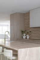 Vermonhouzz Armoire moderne en chêne blanc Offre Spéciale moderne côtelé îlot incurvé Meubles de cuisine en bois Armoire de cuisine