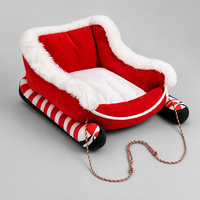 Lit de Noël en peluche YAOYUE pour animaux de compagnie, canapé pour chien et chat en fausse fourrure rouge avec motif flocon de neige et coussin amovible