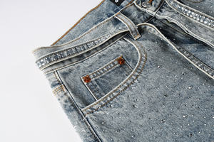 Pantalon en jean droit extensible à taille mi-haute, coupe décontractée, à motif croisé, jeans classique droit pour homme - Product Image 6