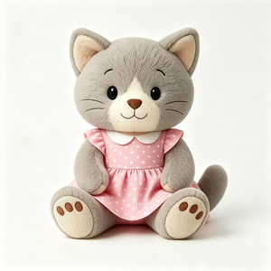 Adorable Peluche de Gato Gris, Juguete de Peluche Suave y Esponjoso, Muñeco de Gato con Vestido de Volantes y Puntos, Hermosos Regalos, Precioso Peluche de Gato - Product Image 1