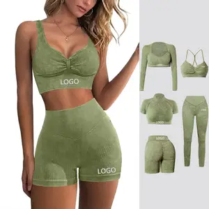 Custom Seamless Workout Clothing Ribbed Activewear Female Gym Fitness Sets Butt Lift Sportswear Women