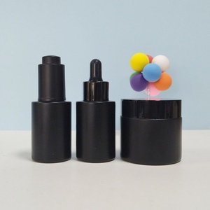 Empty Flat Shoulder Luxury Cosmetic Packaging 20ml 30ml 50ml 100ml Frosted Black Glass Eye <b>Drop</b> Serum Dropper Bottle Plastic Lid - Product Image 4