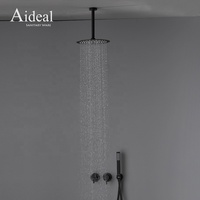 Robinet de salle de bain contemporain en laiton noir mat à double poignée encastré, avec cartouche céramique, jet pluie, massage, fonction pause et douche douce