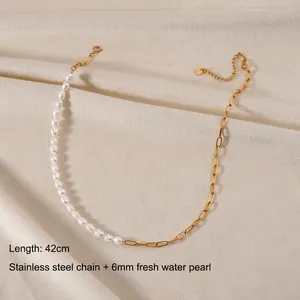 Bijoux en perles plaquées or PVD 18K chaîne en acier inoxydable sans ternissement véritable collier pendentif en perles d'eau douce baroques naturelles