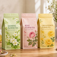 Sachets d'emballage personnalisés pour thé aux fleurs, pochettes à fond plat à huit soudures latérales, sacs refermables en Mylar pour café et thé, qualité alimentaire, vente en gros directe usine