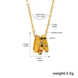 Ins 18K altın kaplama paslanmaz çelik dudak zinciri yuvarlak daire aşk zirkon taş kolye kolye kadınlar için - Product Image 6