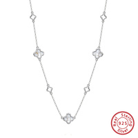 RINNTIN GMN61 Collier Chaîne en Argent Sterling 925 Poli avec Trèfle à Quatre Feuilles Naturel et Perle de Coquillage, Taille Ajustable pour Femme