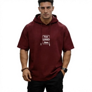 Men's Maroon Hooded Short Sleeve T-Shirt Regular Fit 100% Cotton Jersey Casual Front Logo Print Breathable Knitted Eco-Friendly - Product Image 1