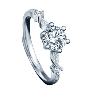 S925 cincin perak warna D Moissanite wanita lamaran pernikahan bunga anggur desain kepribadian ornamen romantis