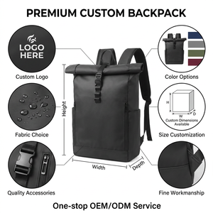 Mochila enrollable con logotipo personalizado, mochila negra impermeable para portátil, mochila urbana expandible, mochila de viaje para negocios - Product Image 2