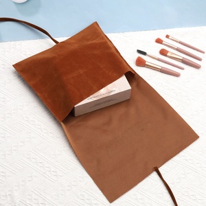 Custom Logo Printed Brown Velvet <b>Envelope</b> Jewelry Pouch Bow Luxury Flap Dustproof Square Snap Closure Faux Suede <b>Gift</b> Packaging - Product Image 4