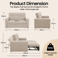 Canapé-lit convertible moderne en tissu, extensible et inclinable, multifonctionnel et portable pour chambre et salon