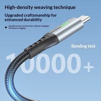 Kabel Data LED 240W Dual Type-C Pengisian Cepat & Transfer Data Bahan Nilon Terjalin untuk Android/iPhone/Laptop/Tablet/