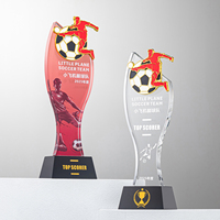 Pengiriman Cepat Grosir Piala Kristal Sepak Bola Kustom Medali Logam Cetak UV Penghargaan Olahraga untuk Upacara & Penghargaan Tim
