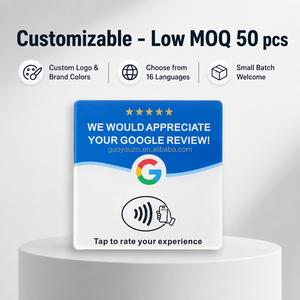Carte de commentaires Google NFC autocollante en acrylique noir 12x12cm, <span class=keywords><strong>plaque</strong></span> intelligente à puce 2mm 80x50mm avec ruban Changrong 511 pour table - Product Image 1