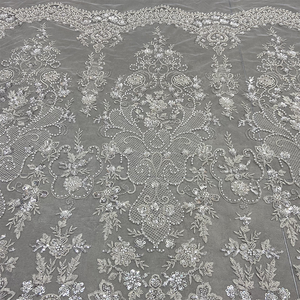 Magnifique et élégante robe de mariée perlée en dentelle paillettes de cristal brodées performance robe tissu - Product Image 6