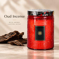 Bougie en cire de soja parfumée en verre gaufré de 400 g avec couvercle métallique décoratif pour l'aromathérapie à domicile et un cadeau romantique