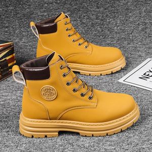 2025 New High Top Men's <b>Boots</b> Work Shoes Fashionable Yellow Leather <b>Boots</b> - Product Image 1