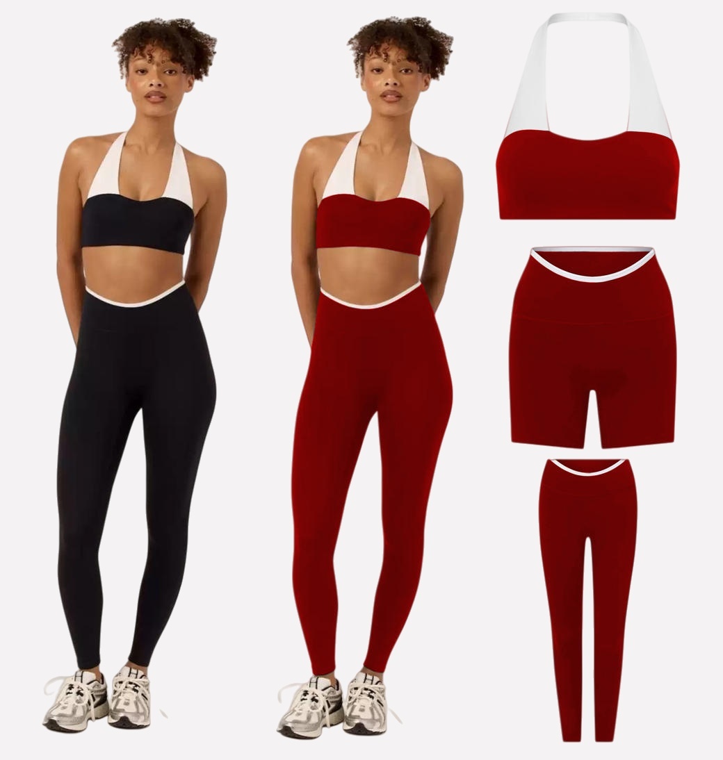 Breathable Sleeveless 3 PCS Active Wear Set Contrast Color High Elastic Backless Halter Fitness Yoga Wear Suit For Ladies