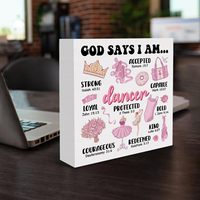Panneau en bois rose « Dieu m'appelle danseur » - Décoration de foi balletique pour la chambre des filles, à poser sur une table