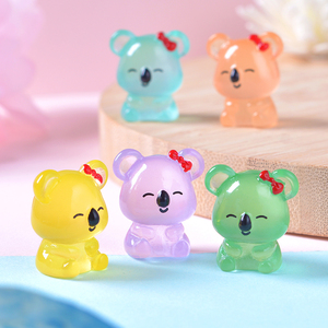 100pcs Kawaii Resin Cartoon Luminous Koala Figurines DIY Home Decor Miniature Fairy Garden Decoration Doll House Accessories