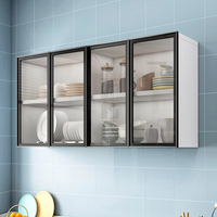 Armoire murale en panneaux de particules avec porte en verre, rangement suspendu pour cuisine, salle de bain, salle à manger