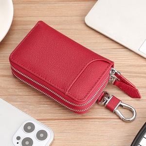Nouvelle pochette multifonction en cuir véritable pour homme et femme, grande capacité, <span class=keywords><strong>double</strong></span> fermeture éclair, respirante, en cuir de <span class=keywords><strong>vachette</strong></span>, pour clés de voiture et monnaie - Product Image 6