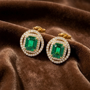 Wholesale Custom Halo <b>Stud</b> <b>Earrings</b> Gold Plated Synthetic <b>Emerald</b> With Cubic Zirconia Luxury Hypoallergenic Jewelry For Women - Product Image 3