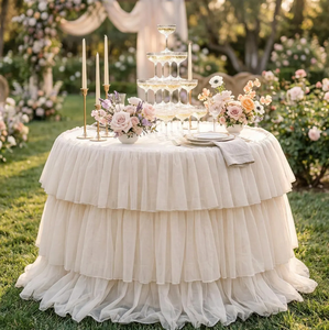 Elegante Copritavolo Rotondo a Strati, Raffinata Tovaglia a Tre Strati con Volant per Matrimoni, Feste e Banchetti - Product Image 5