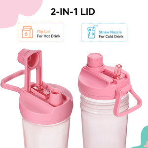 ขวดน้ำเด็ก 2-in-1 แก้วน้ำพลาสติกปลอดสาร BPA พร้อมหลอดและฝาพับ 180 °   แก้วน้ำเด็กแบบหมุนได้ด้วยมือเดียว - Product Image 4