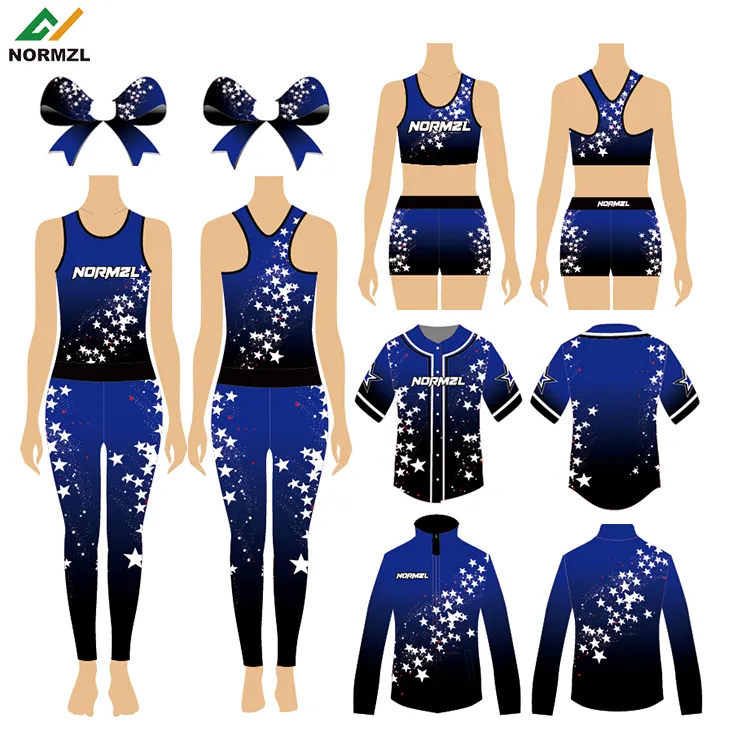 Normzl-Camiseta sin mangas personalizada para equipo de baile, pantalones cortos, mallas, disfraz de animadoras por sublimación, chándales cálidos