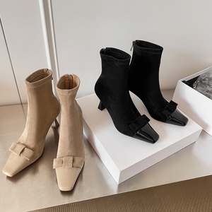 Botas de media pantorrilla ajustadas, modernas y versátiles para mujer, para otoño e invierno, con tacones gruesos. - Product Image 5