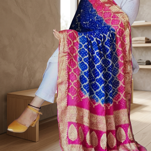 Premium Georgette Banarasi Bandhej Gharchola Neck Gaiters Women's Art Silk Flock Print Multicolor Traditional <b>Shawl</b> Breathable - Product Image 2