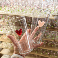 Tasse moderne en verre borosilicate résistant aux hautes températures, style Instagram, en forme de cœur, avec poignée, pour vin, lait et cola, design original