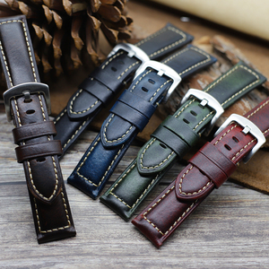 Bracelet de montre en cuir huilé de luxe 18/20/22/24 mm, style <span class=keywords><strong>vintage</strong></span>, 5 couleurs disponibles, fabrication artisanale, option de logo personnalisé - Product Image 1