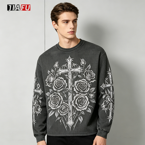 New Trendy 350gsm Waffle Pullover Mock Neck <strong>Plus</strong> <strong>Size</strong> Men's Hoodies Sweatshirts Boxy Vintage Street Custom Graphic Hot Supplier - Product Image 3
