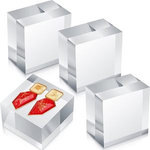 4 miếng 3x3x2 <span class=keywords><strong>Acrylic</strong></span> hiển thị vuông khối rõ ràng đánh bóng <span class=keywords><strong>Acrylic</strong></span> Cube trang sức hiển thị đứng Vòng Showcase hiển thị chủ - Product Image 1