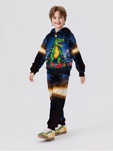 Ensemble deux pièces pour garçons, nouveau modèle 2025, <span class=keywords><strong>chemise</strong></span> de sport à capuche avec pantalon, <span class=keywords><strong>motif</strong></span> imprimé de style Noël - Product Image 3