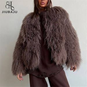 <span class=keywords><strong>Cappotto</strong></span> di pelliccia sintetica marrone alla moda giacca corta con <span class=keywords><strong>collo</strong></span> rotondo da donna a maniche lunghe e spesse - Product Image 1