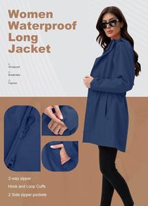 <span class=keywords><strong>Veste</strong></span> de pluie longue imperméable légère en polyester softshell pour <span class=keywords><strong>femme</strong></span> OEM avec capuche, pour l'extérieur, tailles S-3XL - Product Image 6