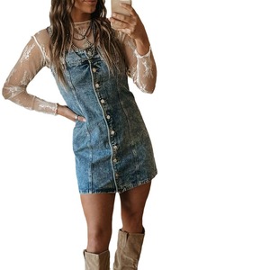Tirantes Old Made Casual Estilo occidental Slim Mujer Encaje Empalme Vestidos de mezclilla Sehe Moda - Product Image 1