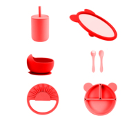 Nouvel arrivage Bol à ventouse forte et non toxique écologique Ensemble de cuillères Bavoir pour bébé Bol et assiette en silicone Ours Vaisselle en miroir