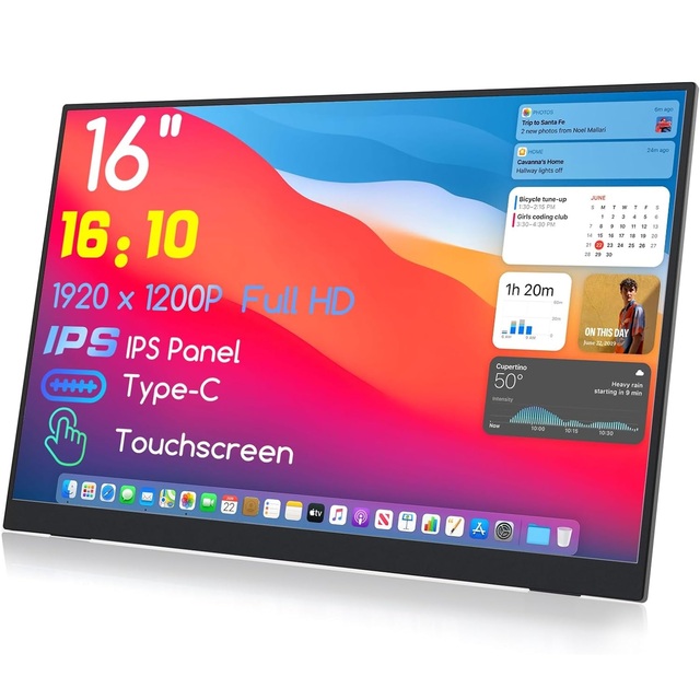 16inch Portable Monitor Touchscreen for Smartphone to PC, FHD Panel, USB A&C External Monitor for Phone Xbox Switch PS4/5 Laptop