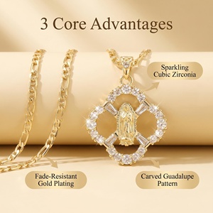 Collar con Colgante de <span class=keywords><strong>la</strong></span> Virgen de Guadalupe, <span class=keywords><strong>San</strong></span> <span class=keywords><strong>Benito</strong></span>, <span class=keywords><strong>San</strong></span> Judas, <span class=keywords><strong>La</strong></span> Santa Muerte, con Circonitas, Chapado en Oro, Joyería Religiosa - Product Image 1