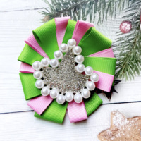 Rose vert haute qualité Double couche Satin Corsage strass perle incrusté fleur broches broche magnifique femmes costumes bijoux